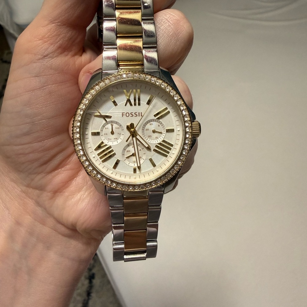 Fossil Two-Tone Gold and Silver Crystal Accent Women's Bracelet Watch - Picture 7 of 7